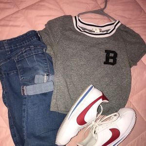 Grey Short Sleeve Crop Top